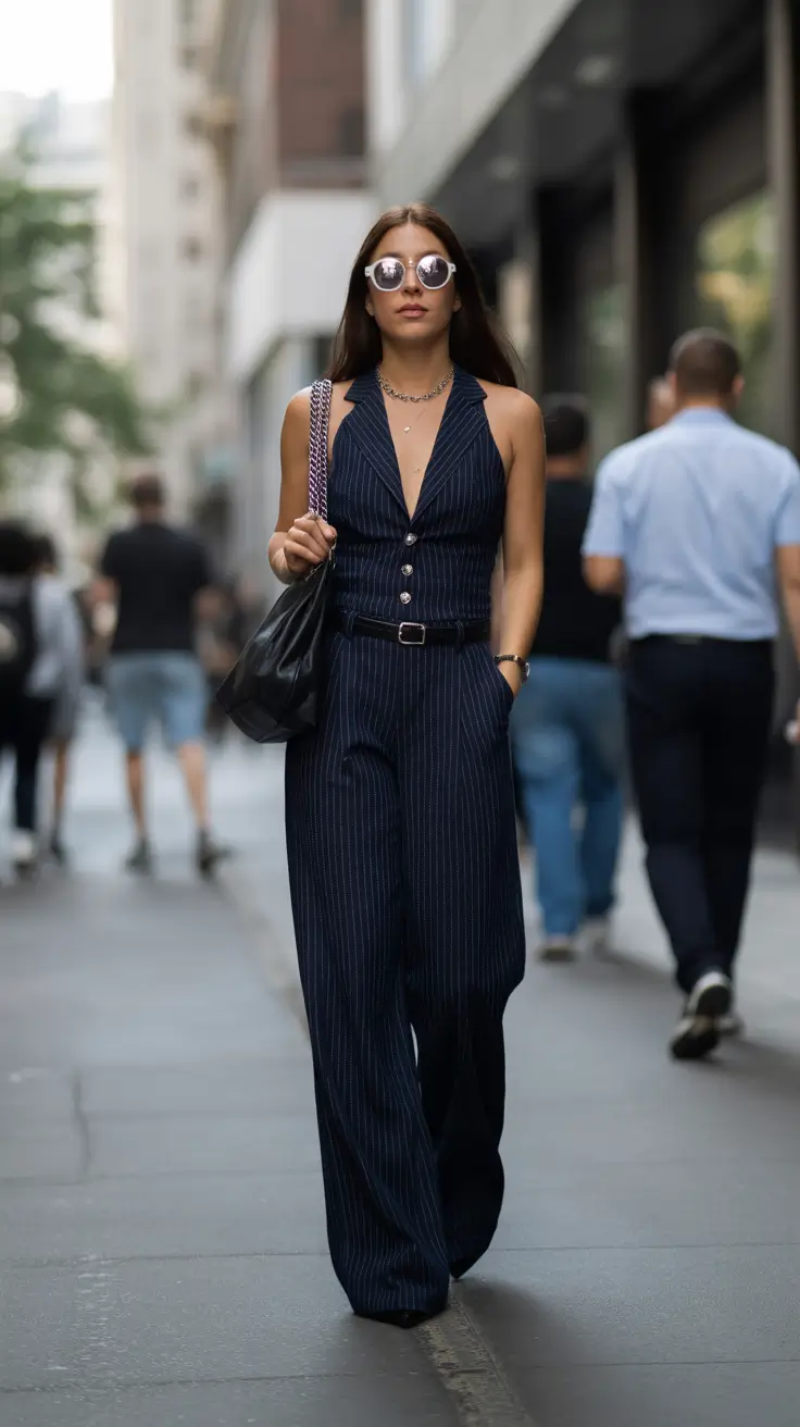 spring outfits streetwear y2k Pinstripe Power with Modern Streetwear Elegance