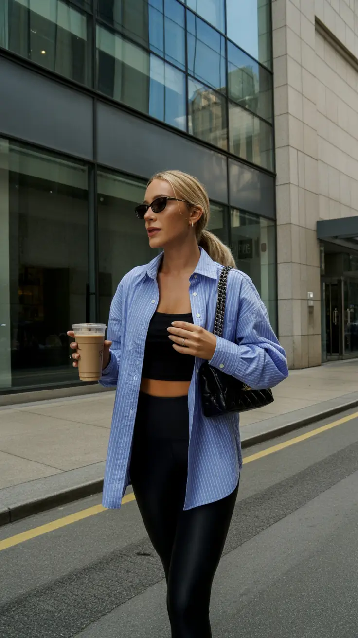 leggings outfit spring 2026 Polished Street Style with a Leather-Like Edge