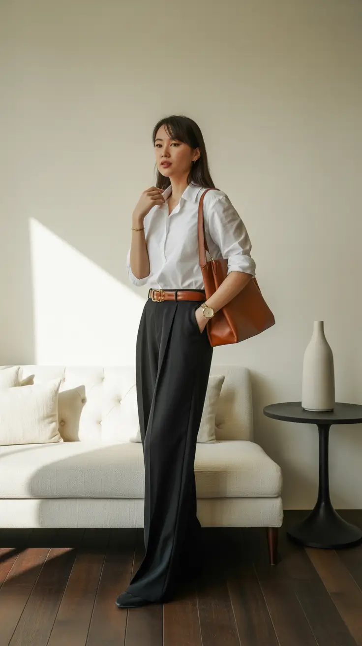spring business casual outfits 2026 The Classic White Shirt Revival