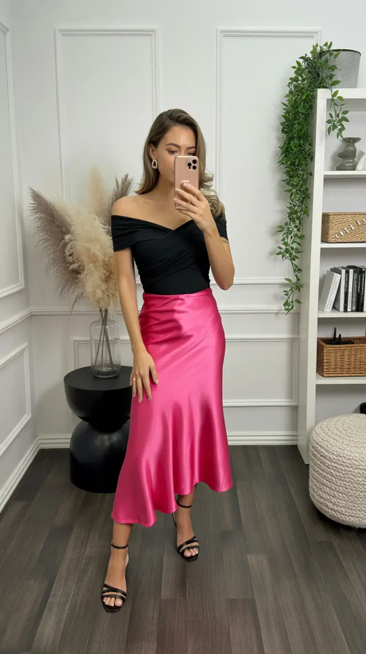 spring date night outfit 2026 Soft Glam with a Satin Pop