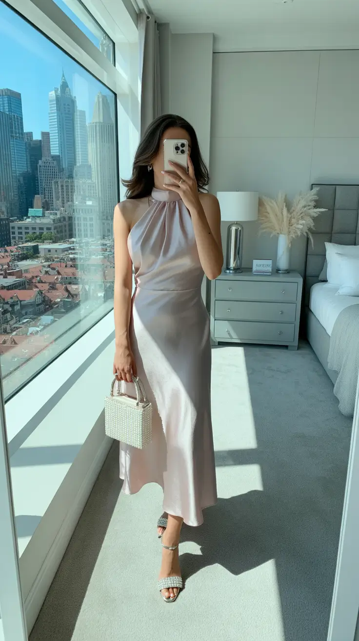 spring date night outfit 2026 Soft Satin Glow for Elegant City Nights