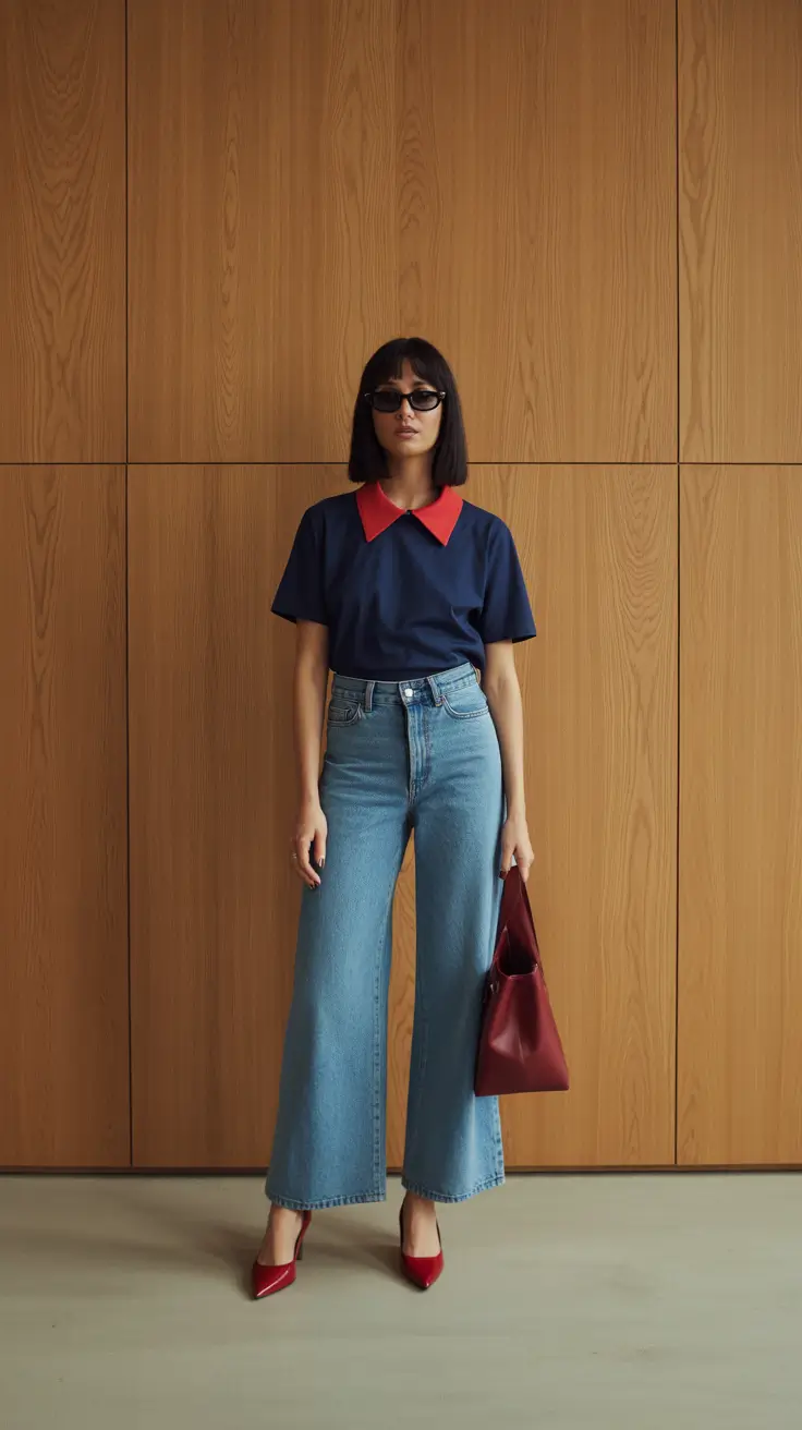 spring jeans outfit 2026 Navy and Crimson for Clean Spring Lines