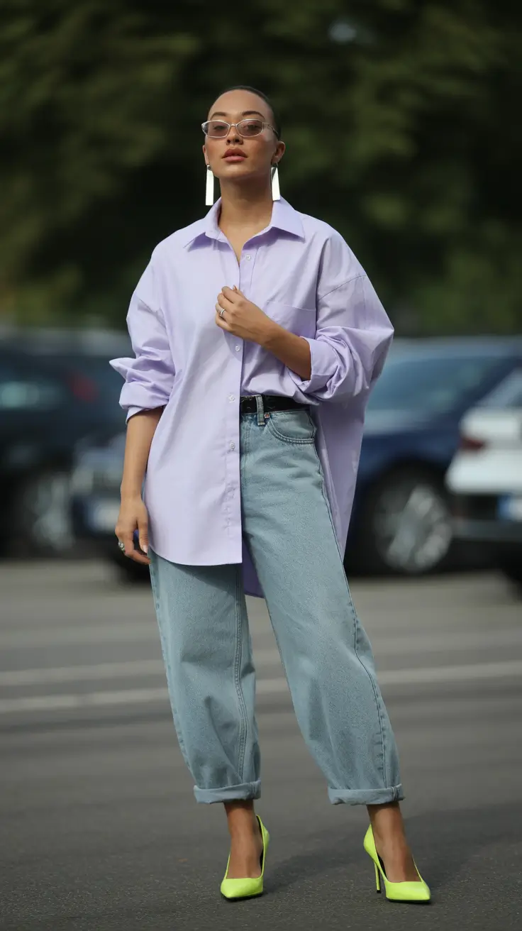 spring jeans outfit 2026 Lavender Oversize for Modern Street Ease
