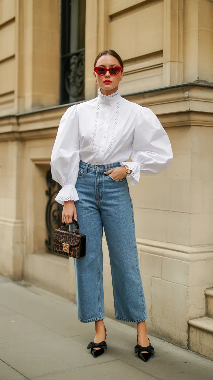 spring jeans outfit 2026 Victorian Whites Meet Modern Denim