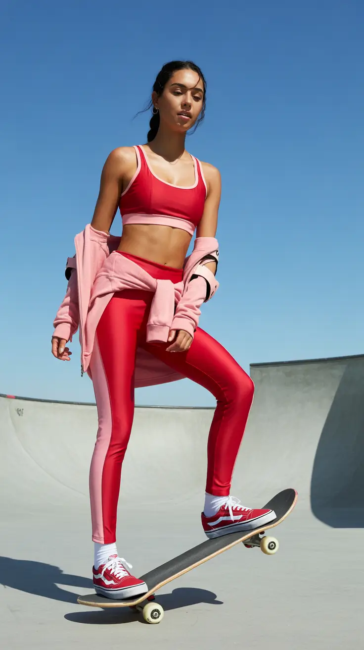 sport outfits women spring Bold Red Motion With a Skate-Ready Edge