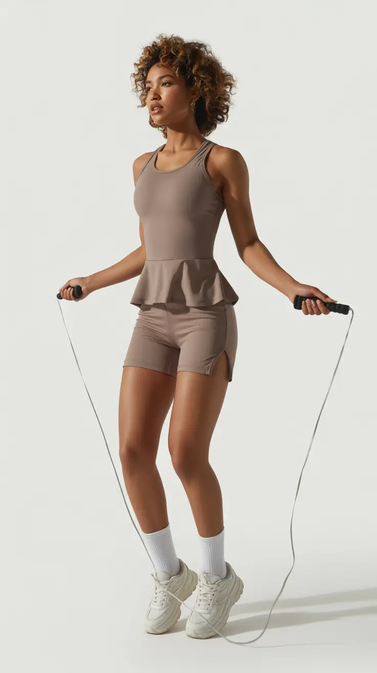 sport outfits women spring Neutral Peplum Sport Set With Playful Spring Movement