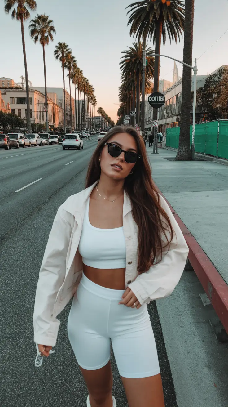 sport outfits women spring White Minimalism for Warm Urban Evenings