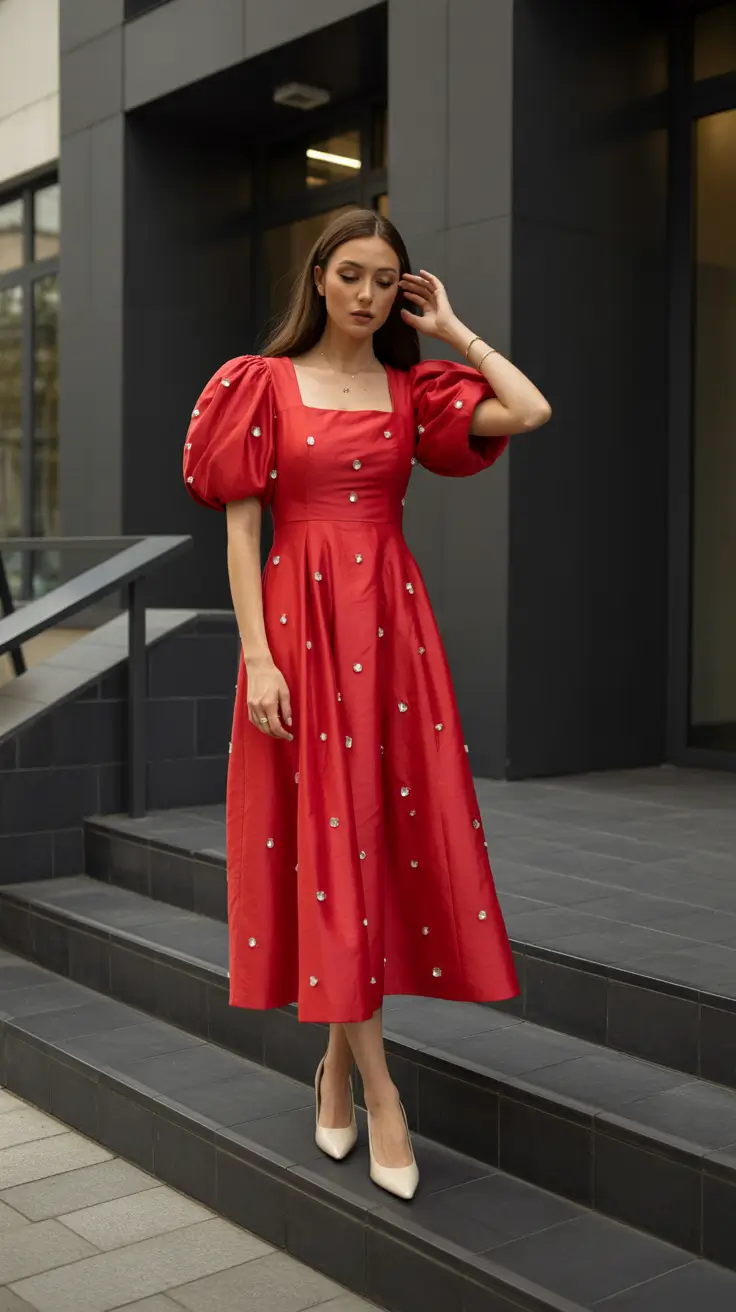 spring wedding guest outfit 2026 Playful Ruby Embellishment for a Modern Spring Moment