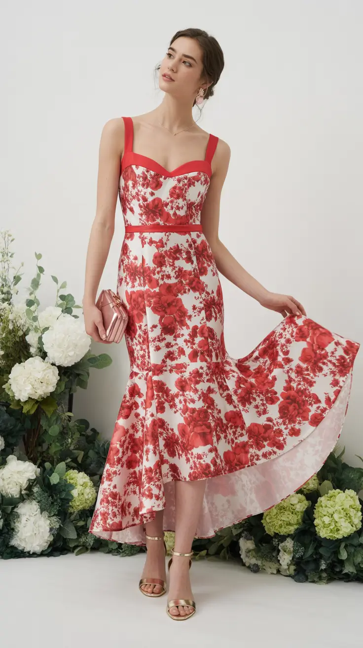 spring wedding guest outfit 2026 Floral Finesse for a Romantic Spring Wedding