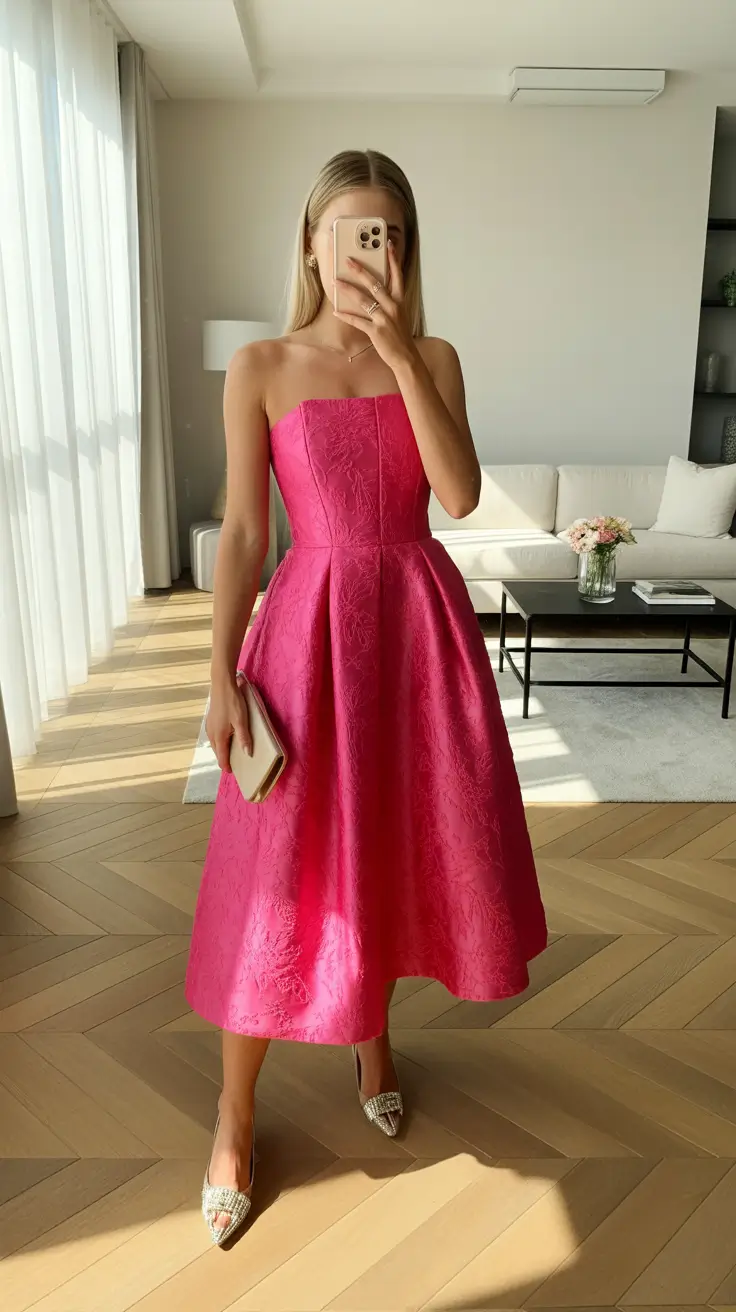 spring wedding guest outfit 2026 Vibrant Fuchsia Volume for a Playful Spring Look