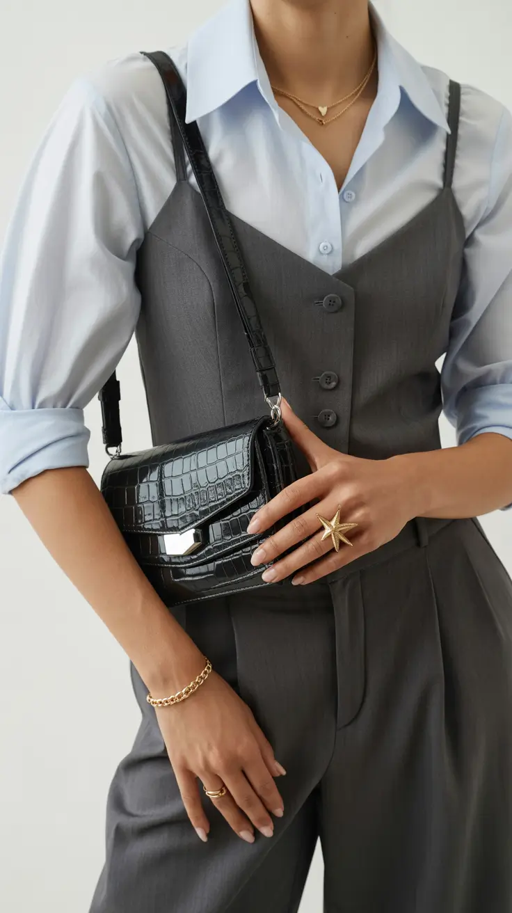 spring work outfits 2026 Minimalist Gray Layers With Sleek Accessories