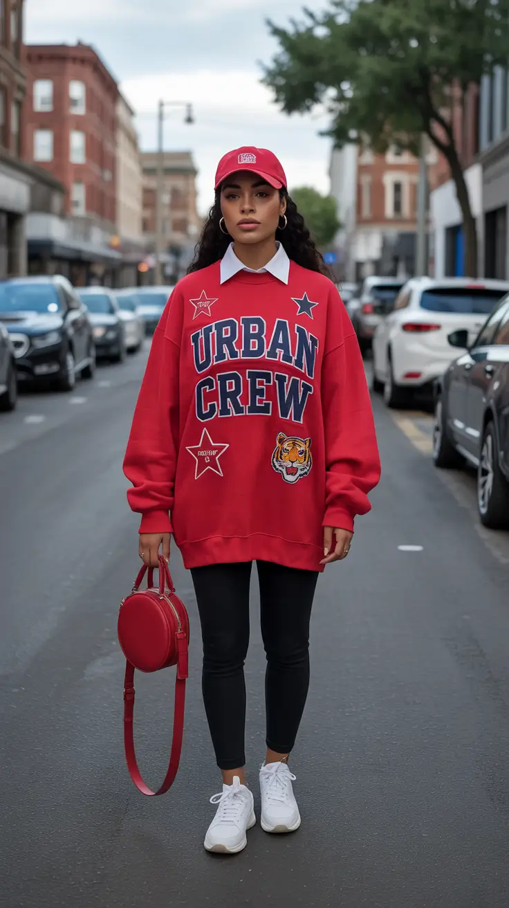 winter to spring outfits 2026 Sporty Street Energy in Bold Red Layers