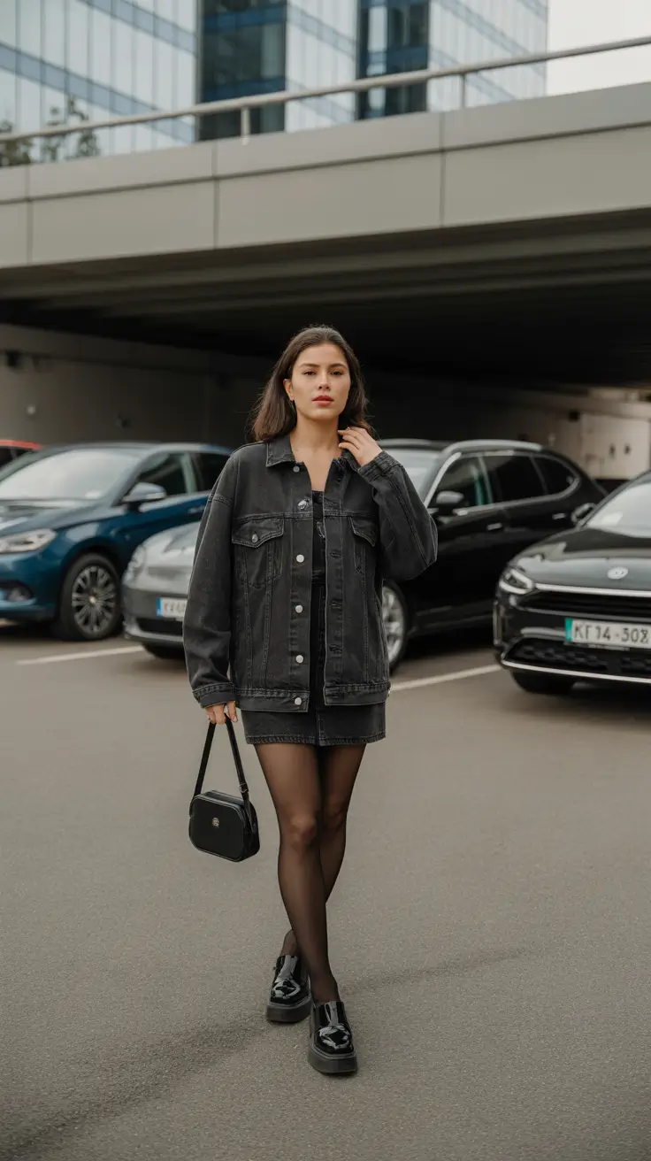 winter to spring outfits 2026 Monochrome Black Denim for Effortless Cool