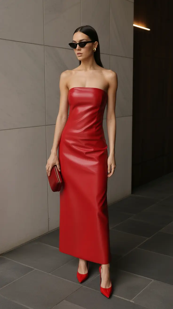 winter to spring outfits 2026 Red Leather Confidence for the Early Spring Glow