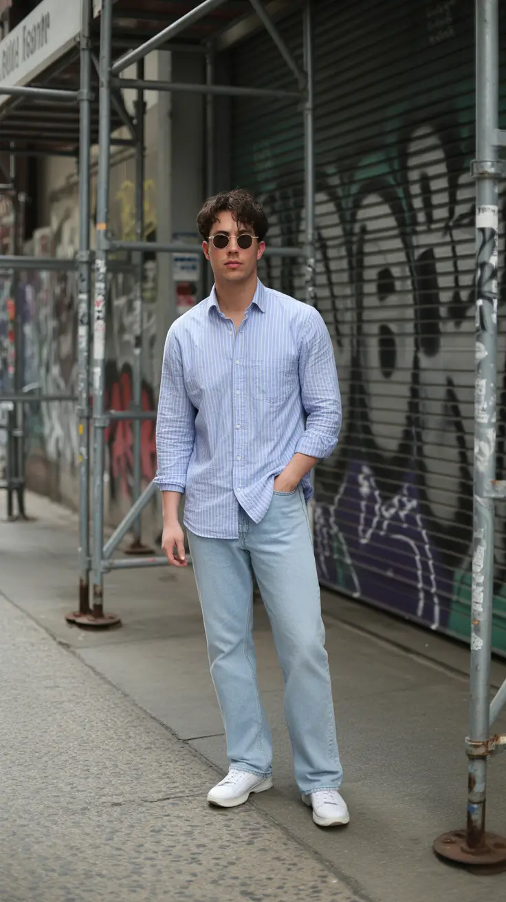 casual summer outfits men 2026 Urban Light Denim Classic and Contemporary Cool