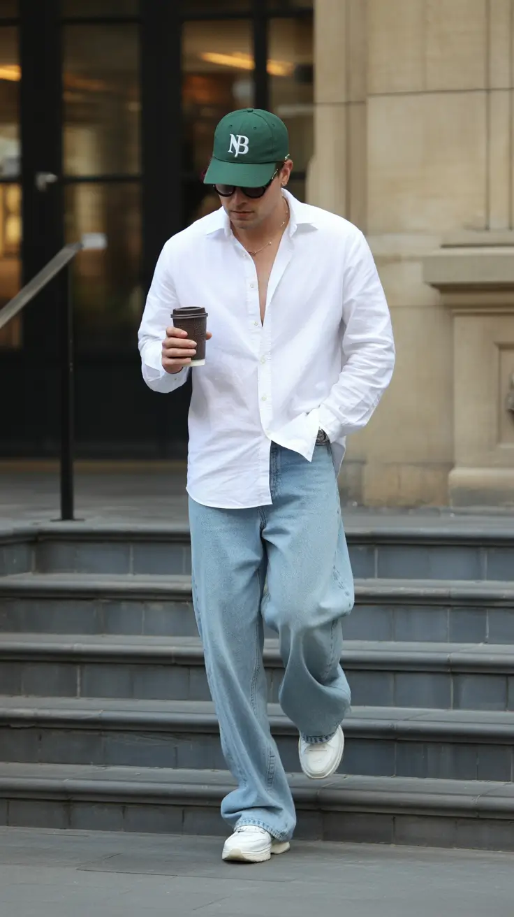 casual summer outfits men 2026 White Shirt Confidence and Relaxed Denim Movement