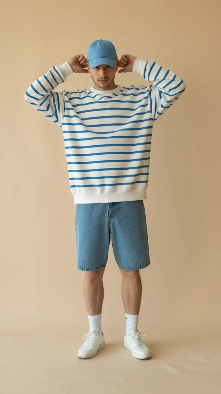 casual summer outfits men 2026 Sporty Nautical Streetwear with Youthful Ease