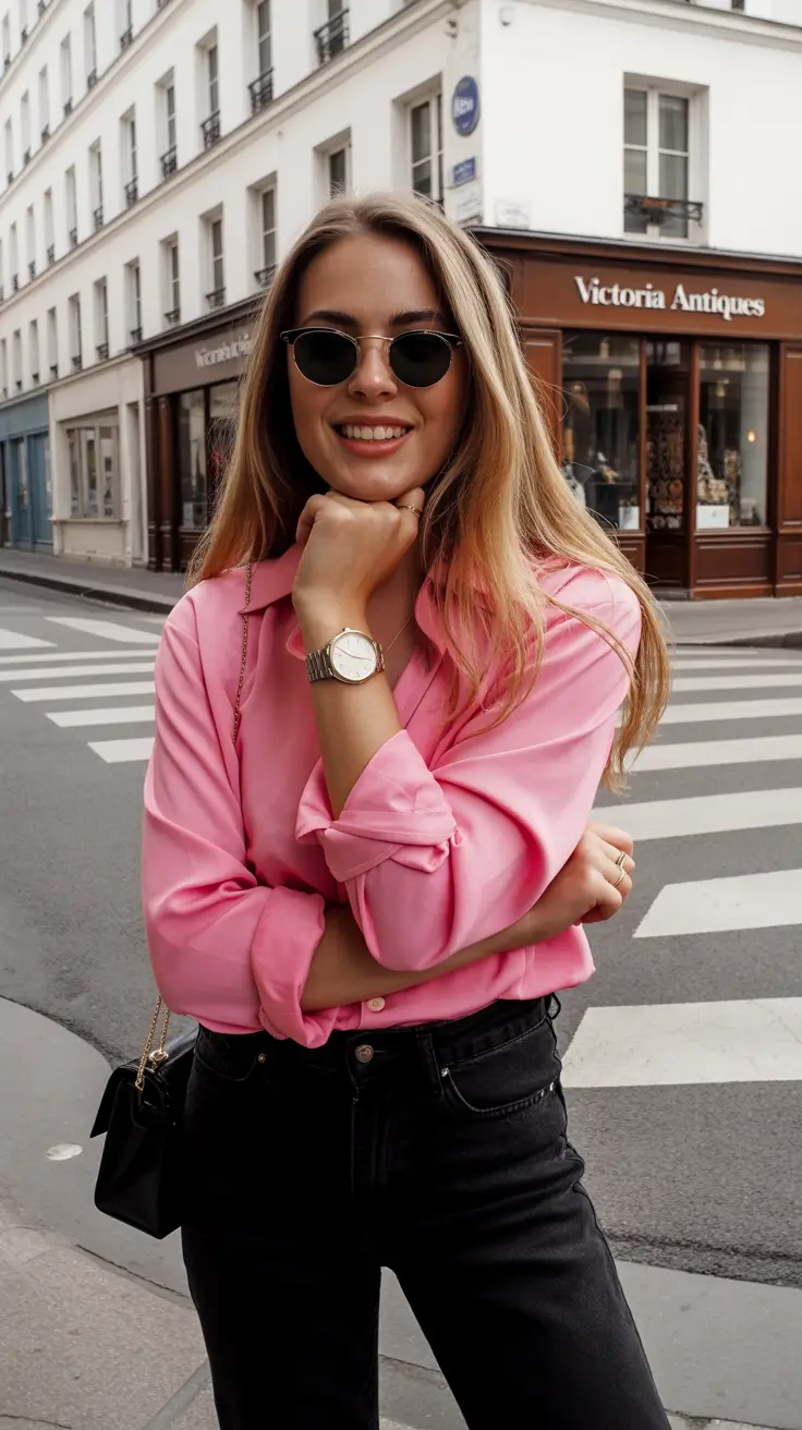 cute summer outfits for teens 2026 Effortless Pink Shirt Styling for Chic Teen Street Fashion