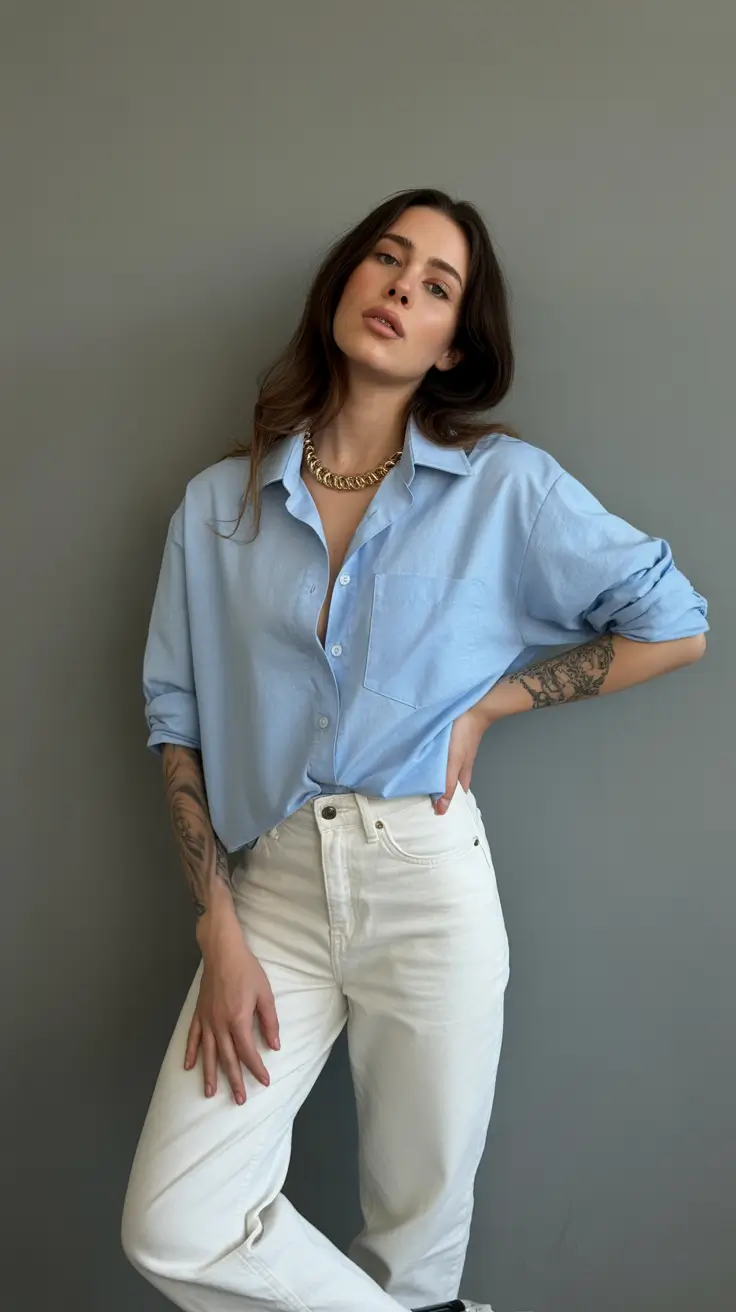 cute summer outfits for teens 2026 Soft Blue Shirt Minimalism with Effortless Summer Confidence