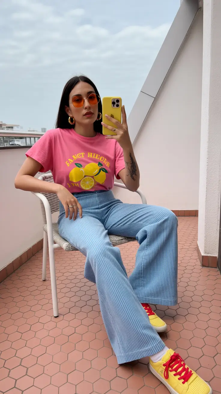 cute summer outfits for teens 2026 Retro Color Pop Tee Looks with Playful Summer Confidence