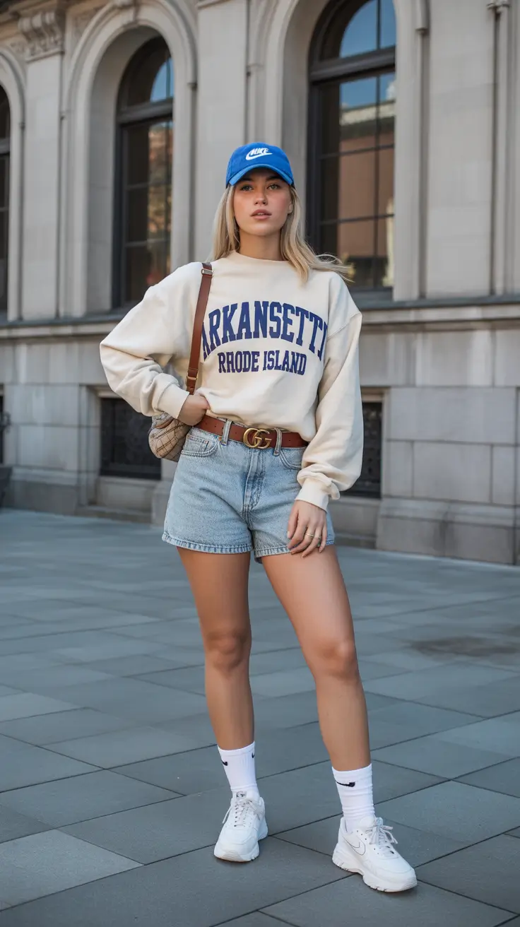 cute summer outfits for teens 2026 Classic Sweatshirt and Denim Shorts Combos for School Days