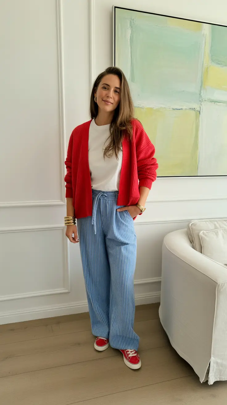 cute summer outfits for teens 2026 Bright Cardigan Layers with Relaxed Summer Stripes