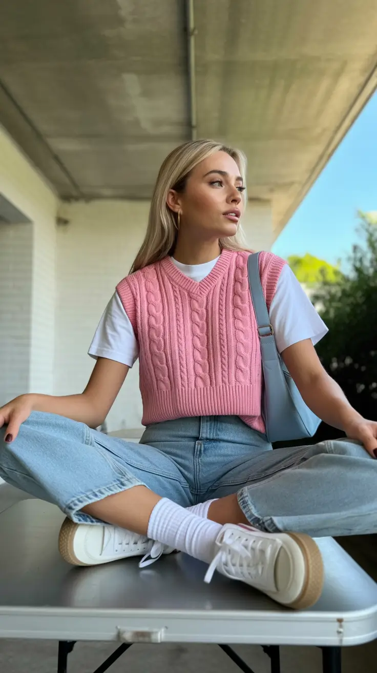 cute summer outfits for teens 2026 Soft Preppy Knit Vest Energy with Aesthetic Summer Charm