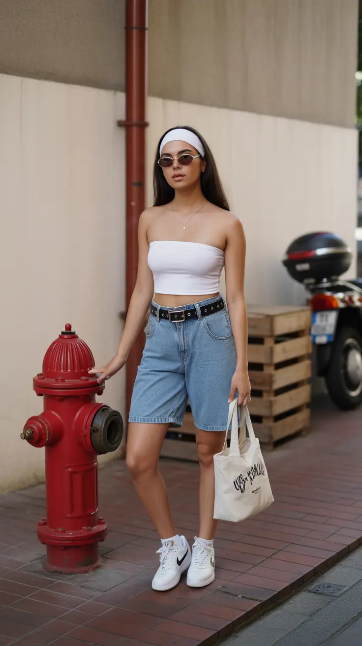 cute Y2K summer outfits 2026 Classic denim shorts with a clean Y2K finish