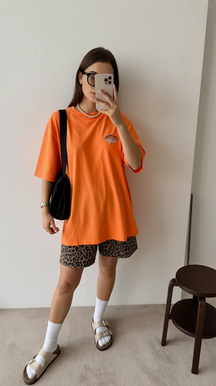 cute Y2K summer outfits 2026 Relaxed oversized layers with playful prints