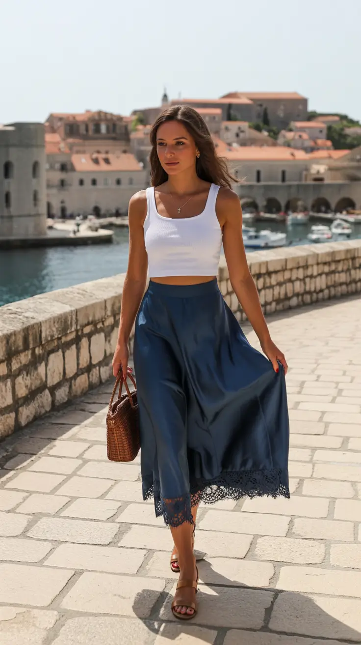 May outfits ideas 2026 Effortless Riviera Energy in a Flowing Midi Skirt