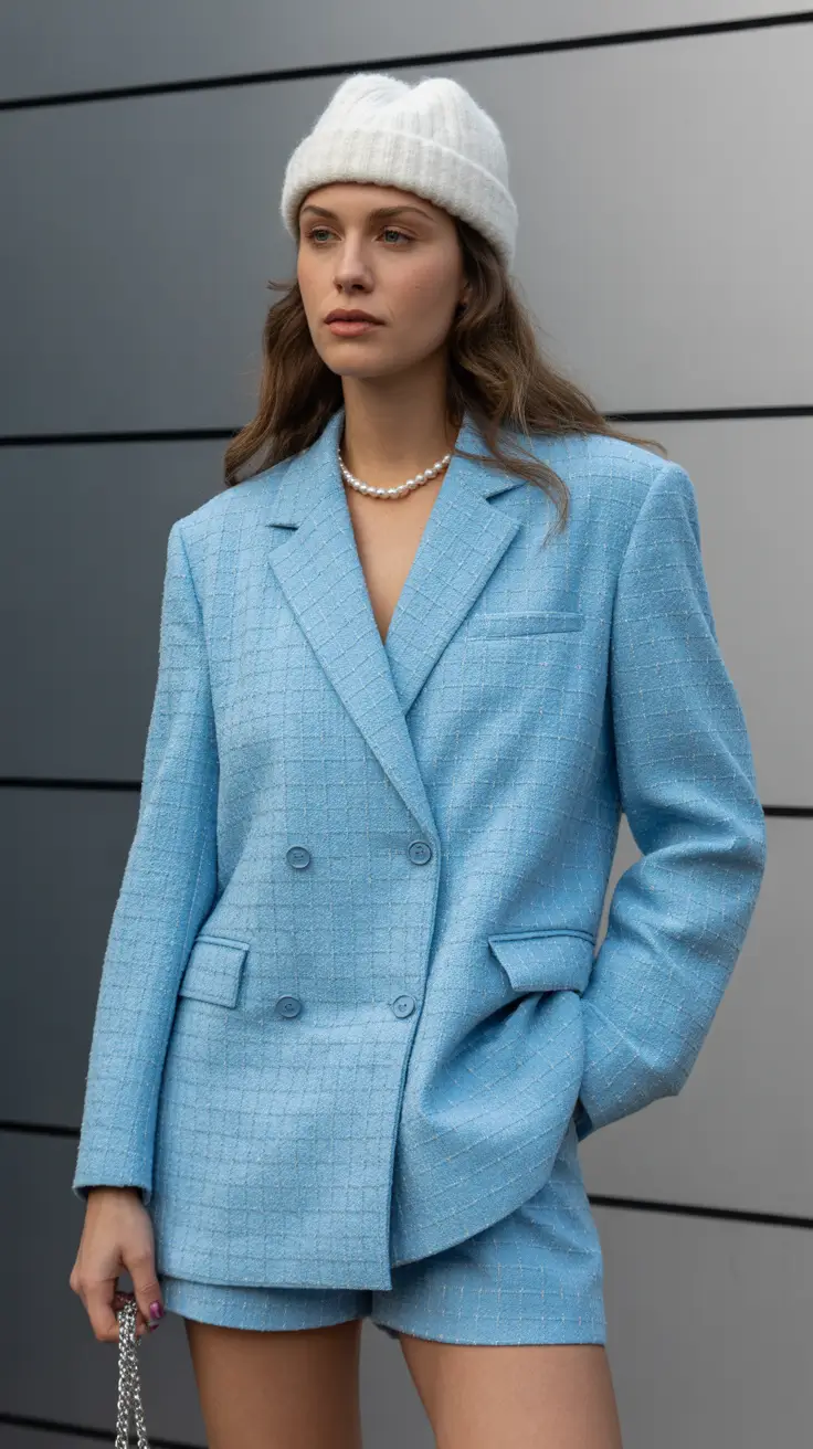 May outfits ideas 2026 Soft Blue Tailoring with a Seasonal Twist