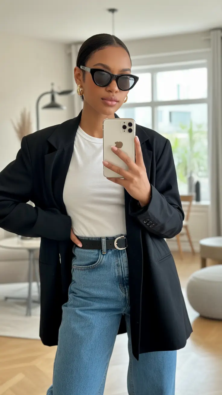 May outfits ideas 2026 Classic Blazer and Denim for Off-Duty City Days