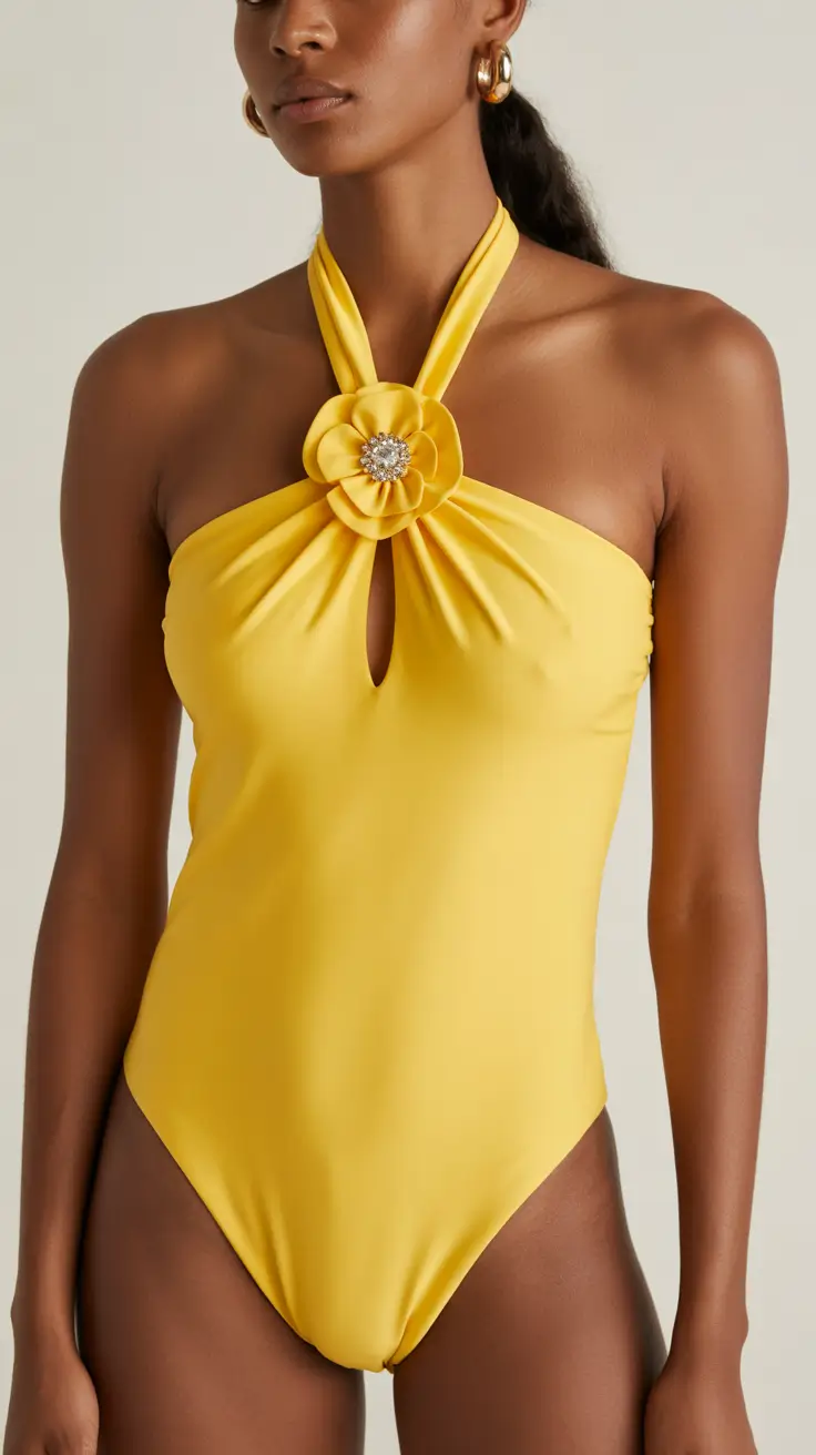 one piece swimsuit summer 2026 Golden Flower Accent