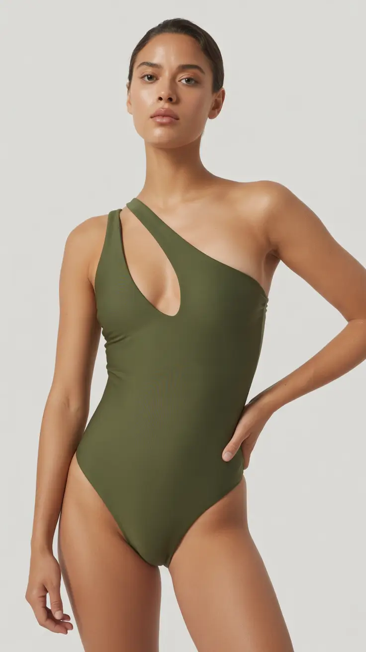 one piece swimsuit summer 2026 Olive Asymmetry Calm