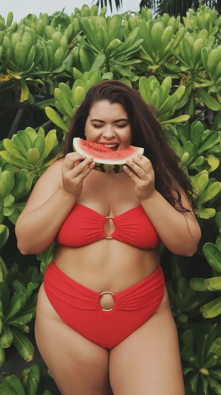 plus size swimsuit Summer 2026 Juicy Red Bikini With Statement Ring Details