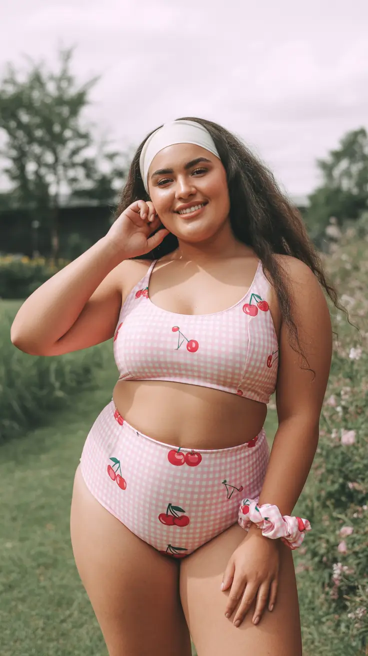 plus size swimsuit Summer 2026 Cherry Print Set That Feels Playful and Nostalgic