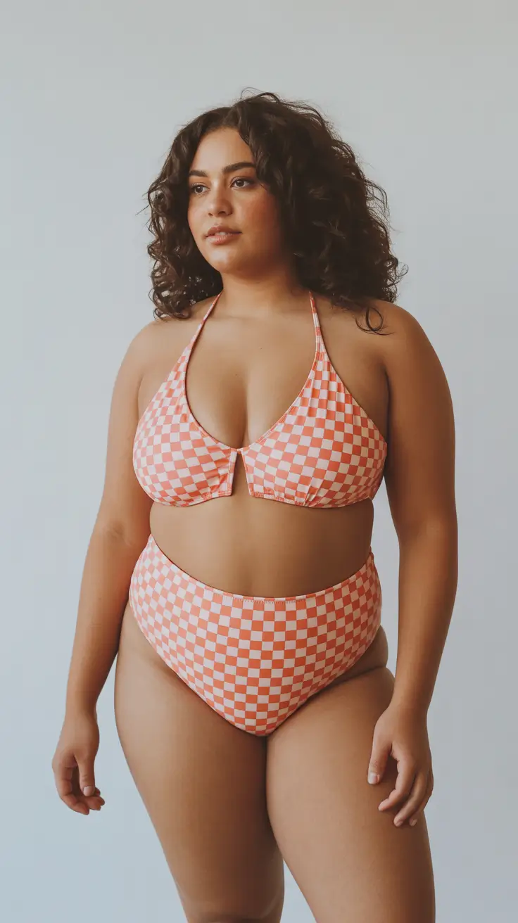 plus size swimsuit Summer 2026 Retro Check High-Waist Set That Feels Effortlessly Cool