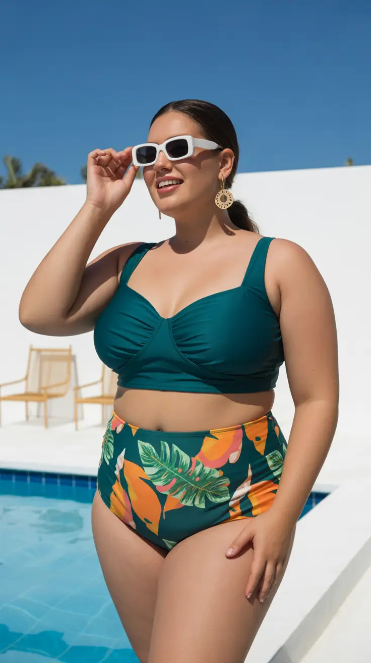 plus size swimsuit Summer 2026 High-Waist Tropical Set That Balances Structure and Play