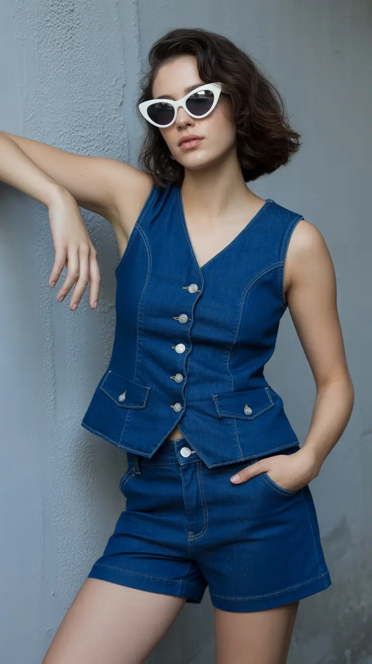 retro vintage summer outfits 2026 Denim on Denim with a Sharp Vintage Edge