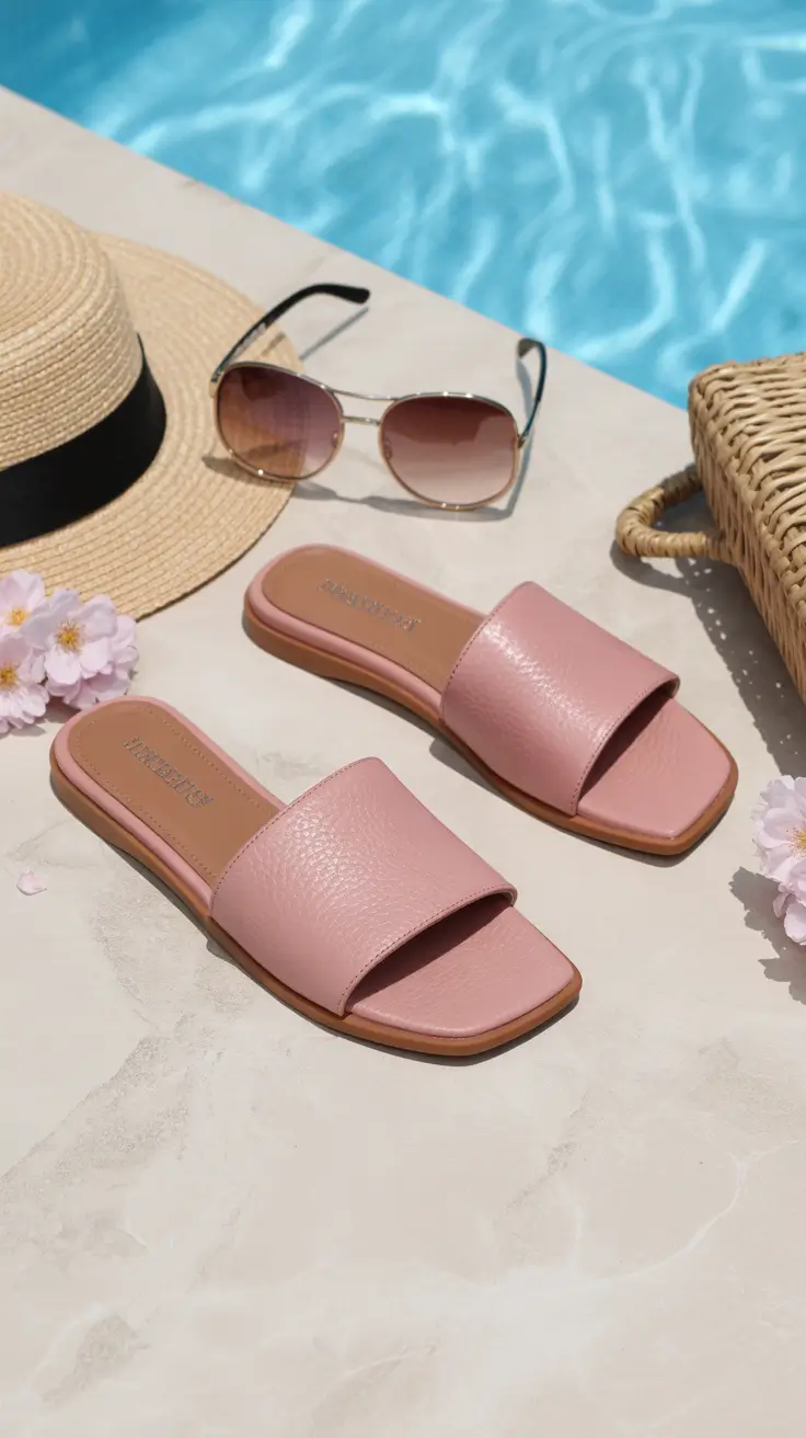 summer flip flops for women Soft Blush Minimal Slides for Poolside Elegance
