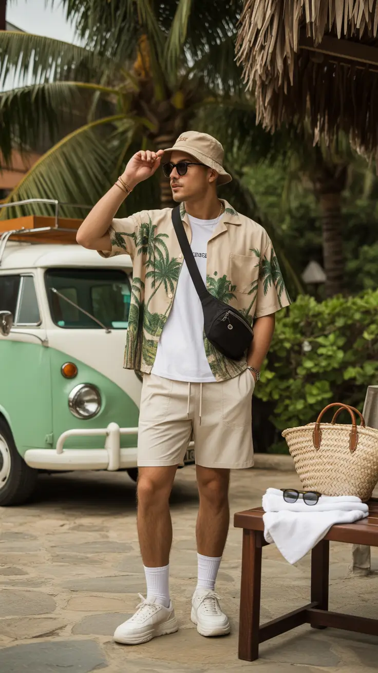 summer outfits fort men 2026 Tropical Print Play for Vacation Street Energy