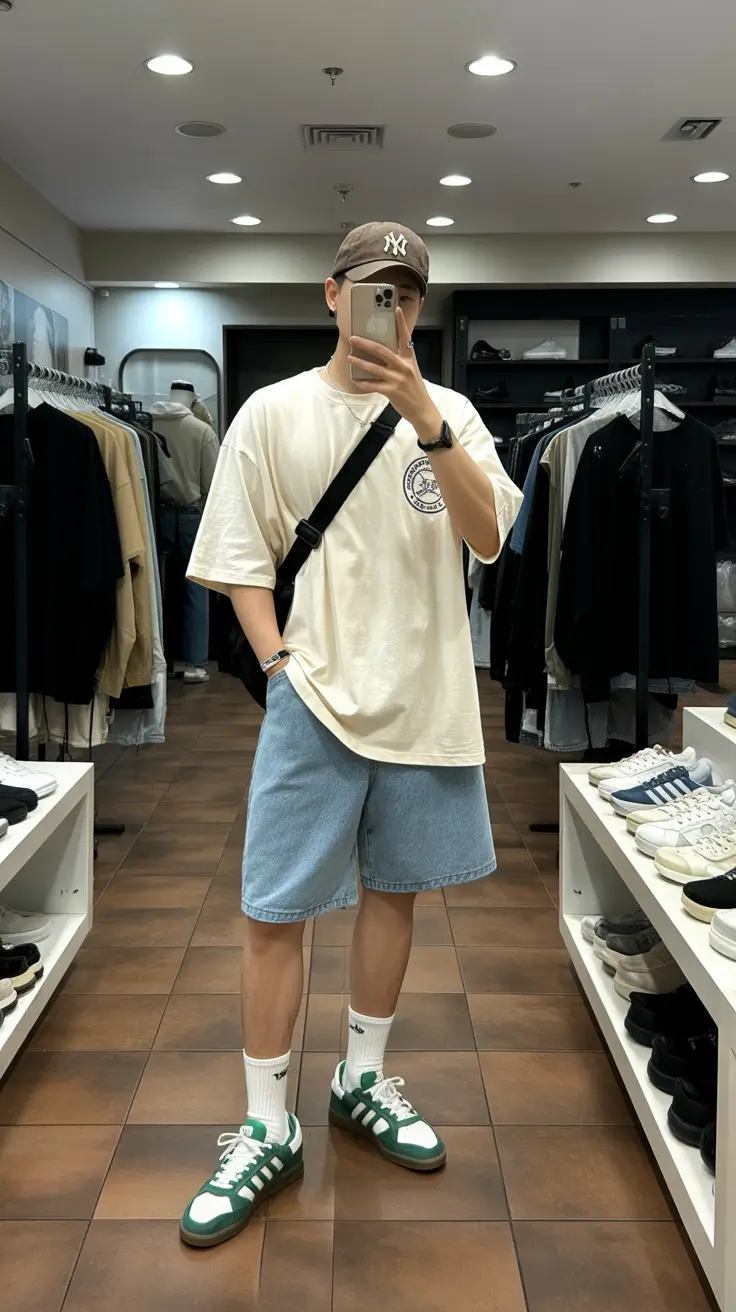 summer outfits fort men 2026 Oversized Street Comfort with Denim Shorts Revival