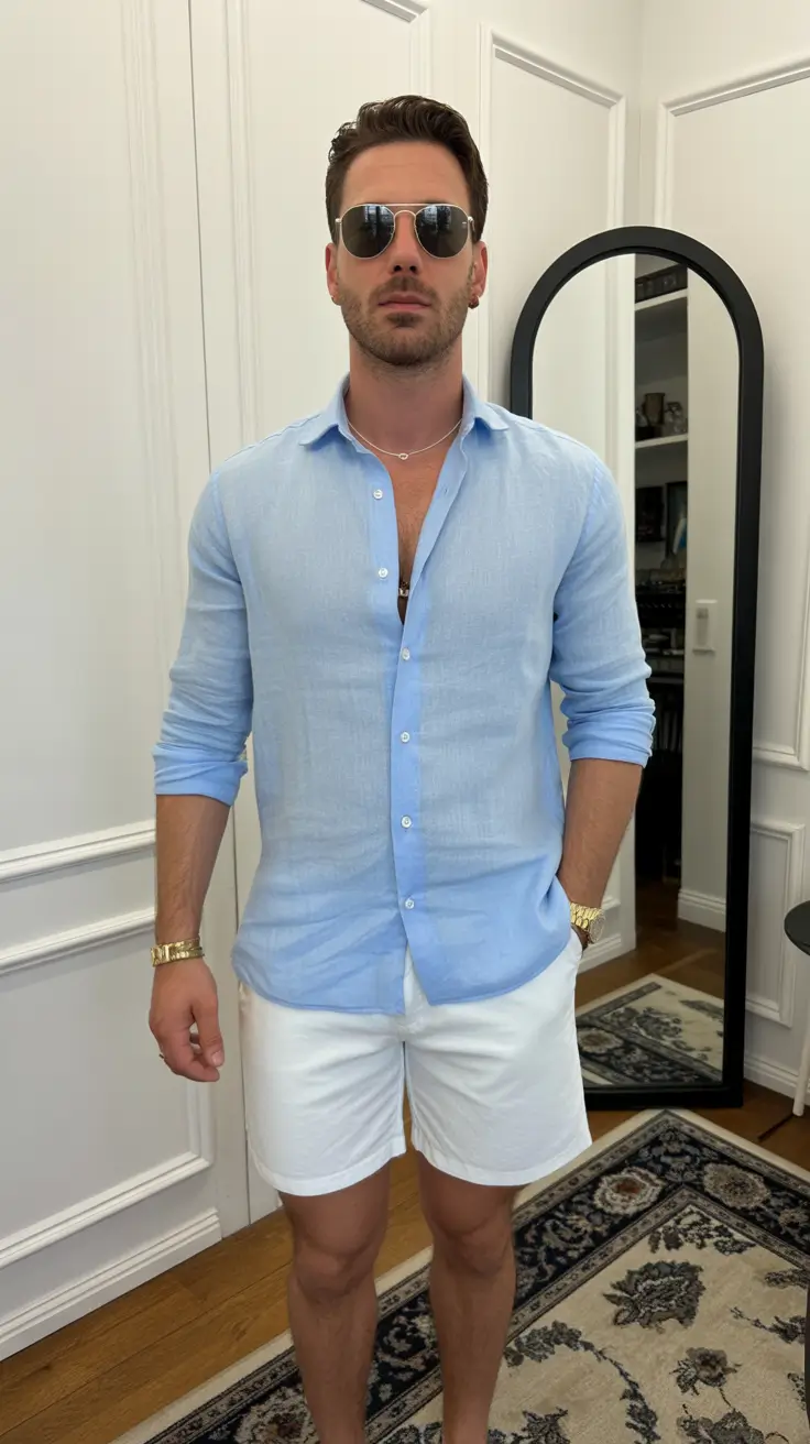 summer outfits fort men 2026 Light Blue Linen Energy for Polished Heatwave Days