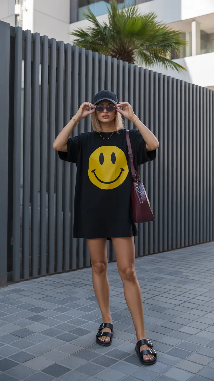 summer outfits with sandals for women 2026 Playful Oversized Tee Dress Energy