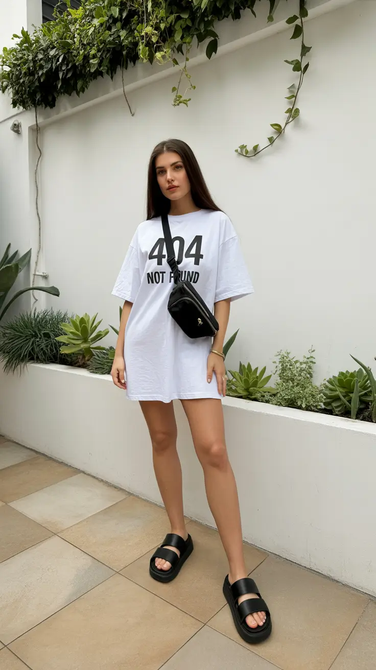 summer outfits with sandals for women 2026 Oversized Graphic Tee Dress Street Confidence