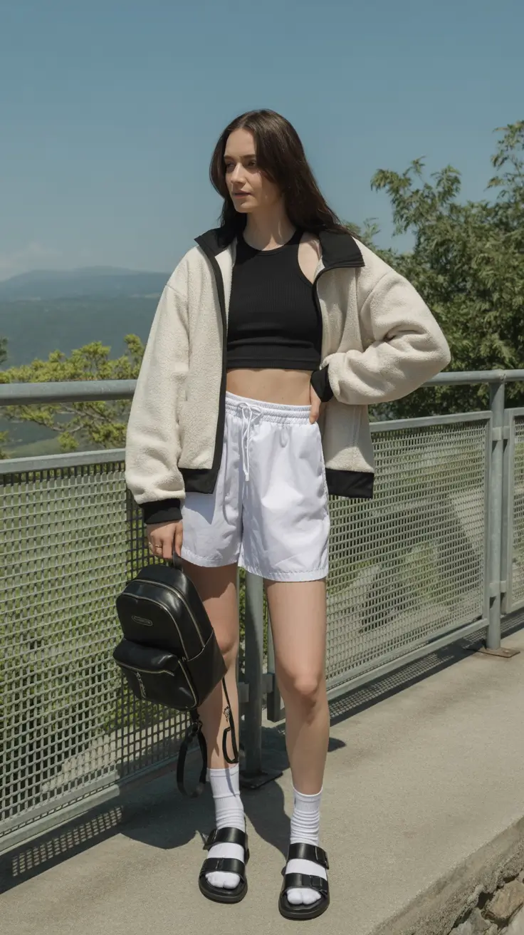 summer outfits with sandals for women 2026 Sporty Layering with Socks and Double Strap Sandals