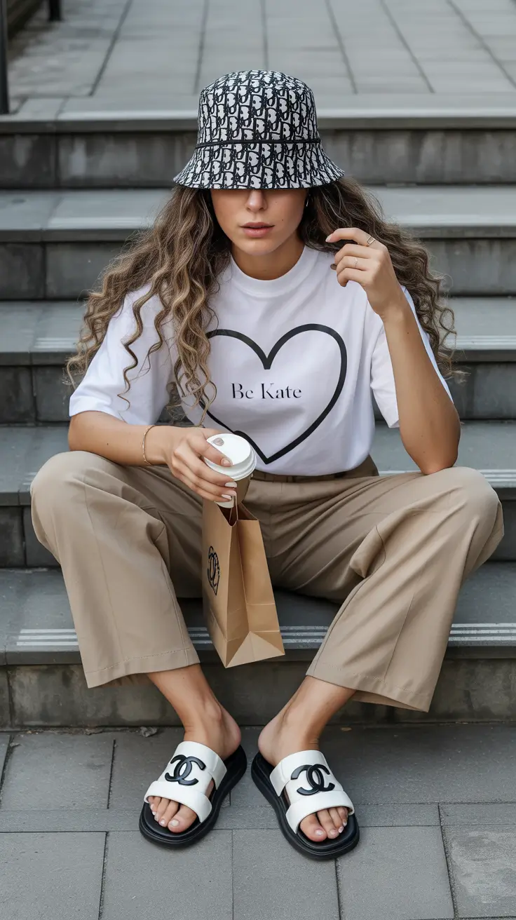 summer outfits with sandals for women 2026 Graphic Tee and Tailored Trousers Street Mix