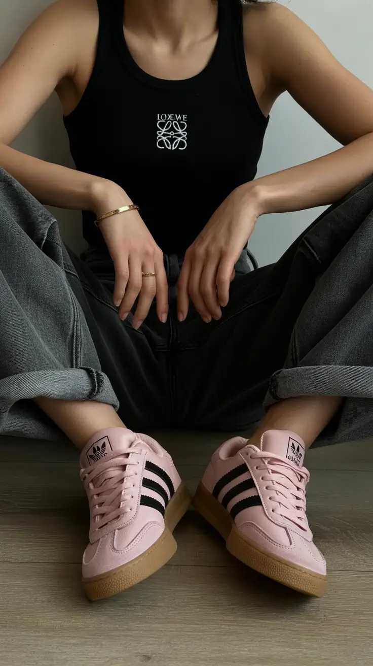 summer outfits with sneakers for women 2026 Muted Pink Sneakers and the Art of Minimal Contrast