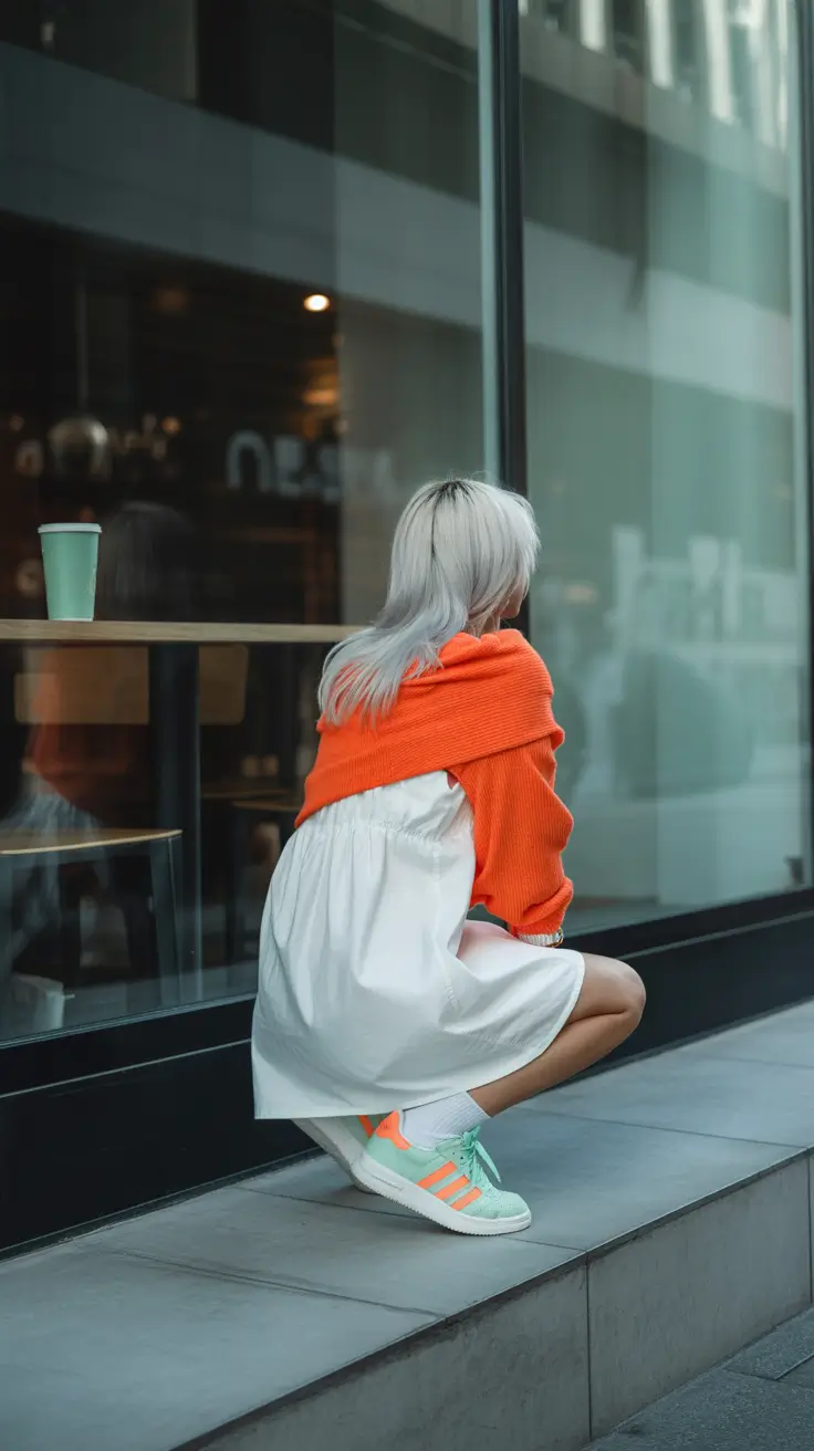 summer outfits with sneakers for women 2026 Soft Layers and That Unexpected Orange Twist