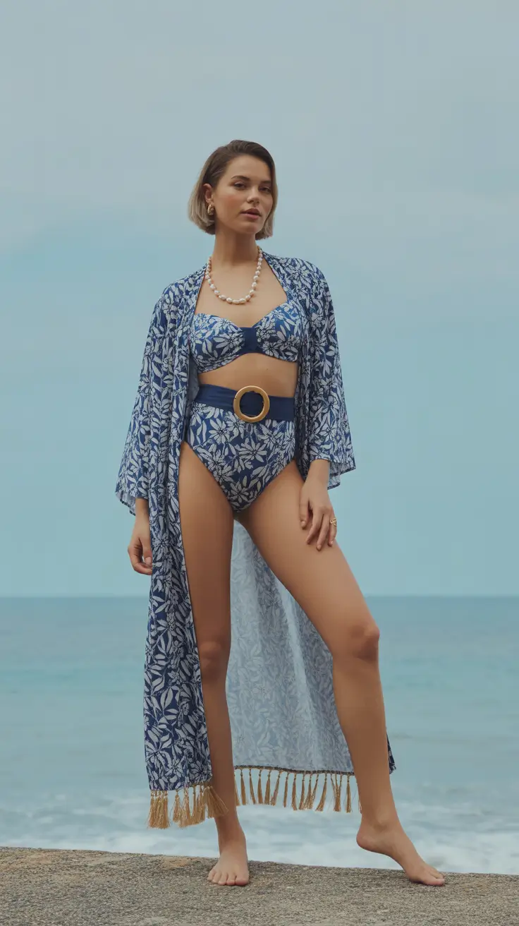 swimsuit coverups outfit 2026 Classic Blue Prints and Structured Elegance